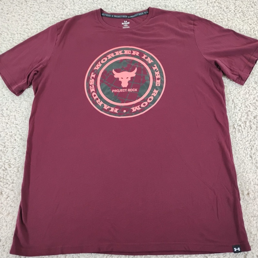 Under Armour Shirt Mens XL Red Brahma Bull Project Rock Gym Workout Running Hike